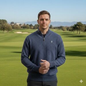 Peter Millar Crown 1/4 Zip Soft Wool-Silk Sweater Men's XXL Heather Blue Golf